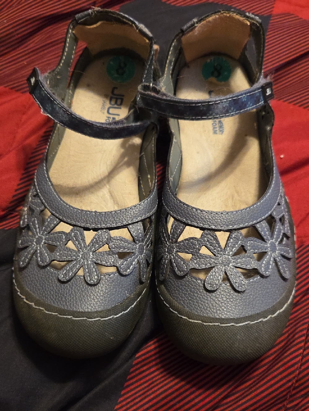 JBU Navy Floral Cutout Mary Jane Women's Shoes
